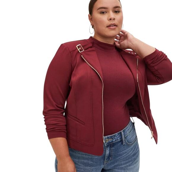 Torrid Women's Studio Ponte Zip-Front Jacket Size 3X Cordovan Burgundy Moto - Picture 1 of 8